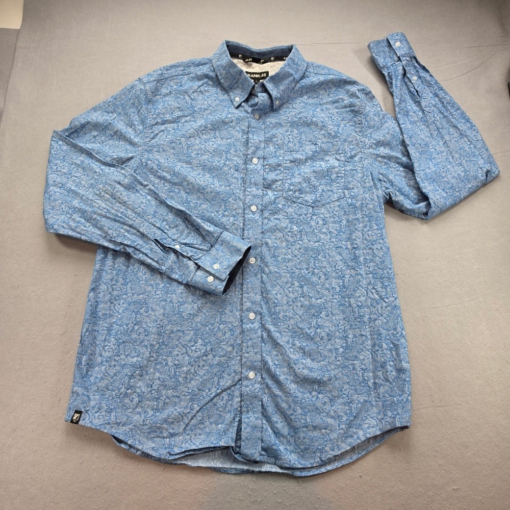 Rank 45 Blue Paisley Button Down Long Sleeve Cotton Stretch Large Resortwear